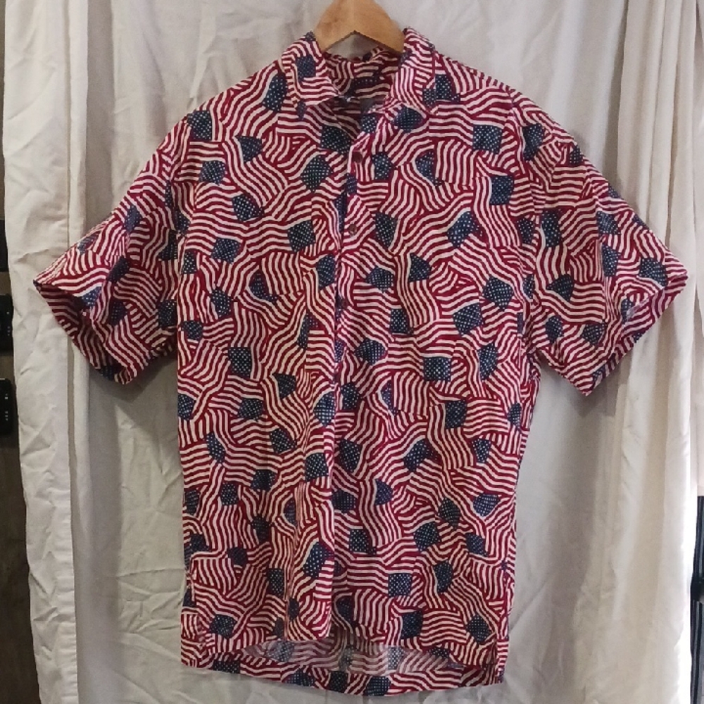 Men's Red and Blue Patterned Shirt